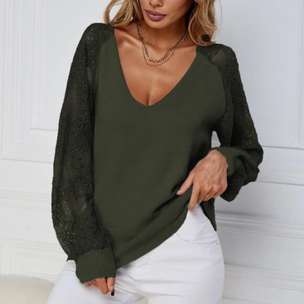 Cozy Floral Lace Sleeve Off Shoulder Sweater Top - Picture 16 of 16